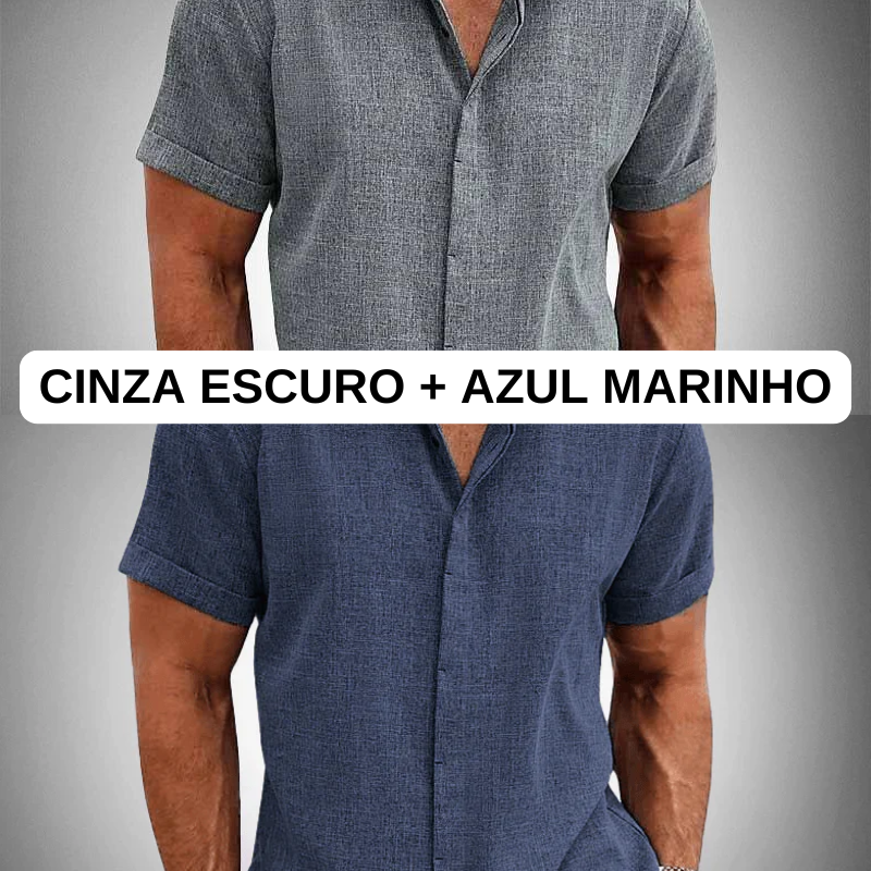 [PAGUE 1 LEVE 2] Camisa Manga Curta OLIVER de Linho 100% [Material Premium Exclusivo da Itália]