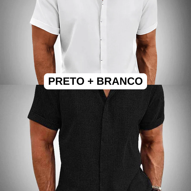 [PAGUE 1 LEVE 2] Camisa Manga Curta OLIVER de Linho 100% [Material Premium Exclusivo da Itália]