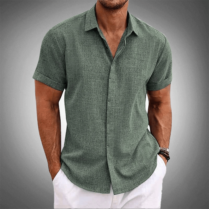 [PAGUE 1 LEVE 2] Camisa Manga Curta OLIVER de Linho 100% [Material Premium Exclusivo da Itália]