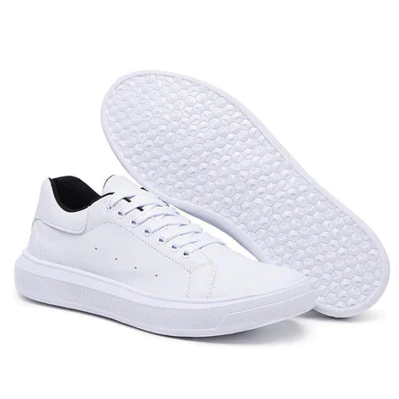 Tênis Branco Masculino Casual Sola Alta 5 cm Sapatenis Couro Premium